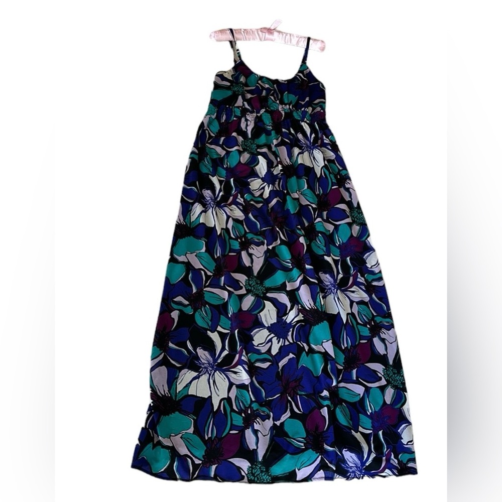 Chic Elegance: ELLE Floral Pattern Long Dress Size M - Blue & Green